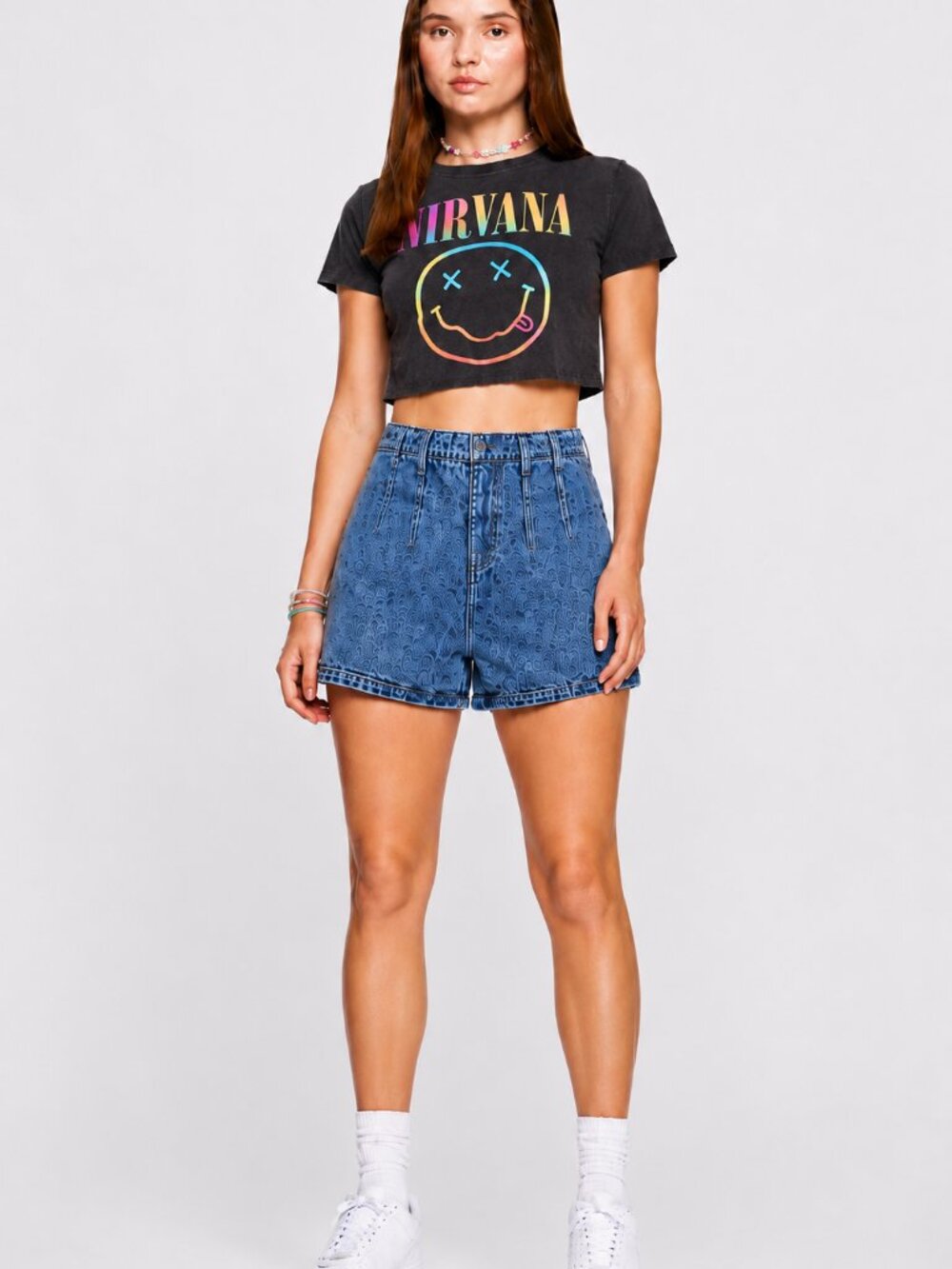 Forever 21 High Waist Acid Wash Medium Denim Shorts Blue Size 31 Vintage Y2K NWT
